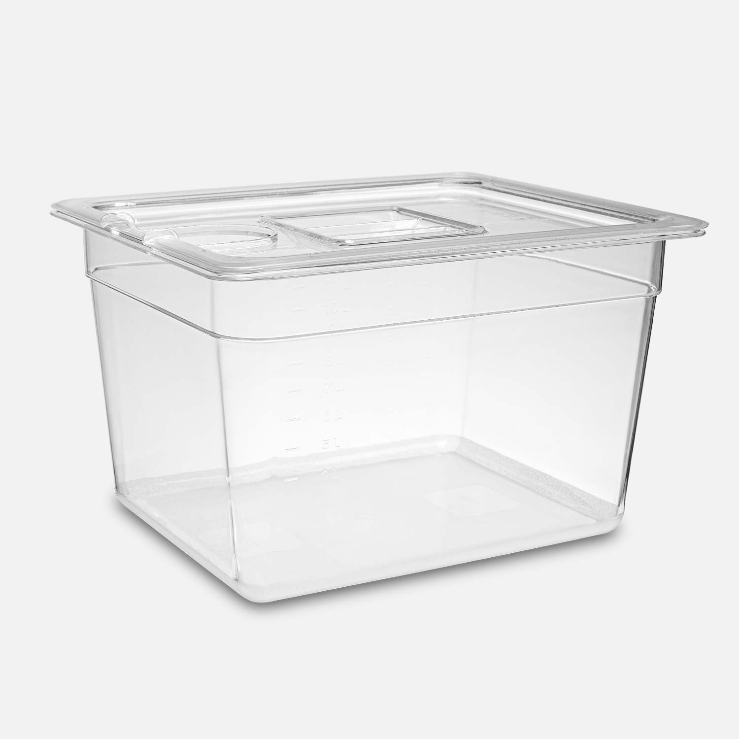 Transparent 12-liter plastic sous-vide basin with lid