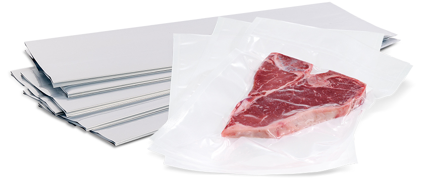 Vacuum bag filled with meat and metallized vacuum bags
