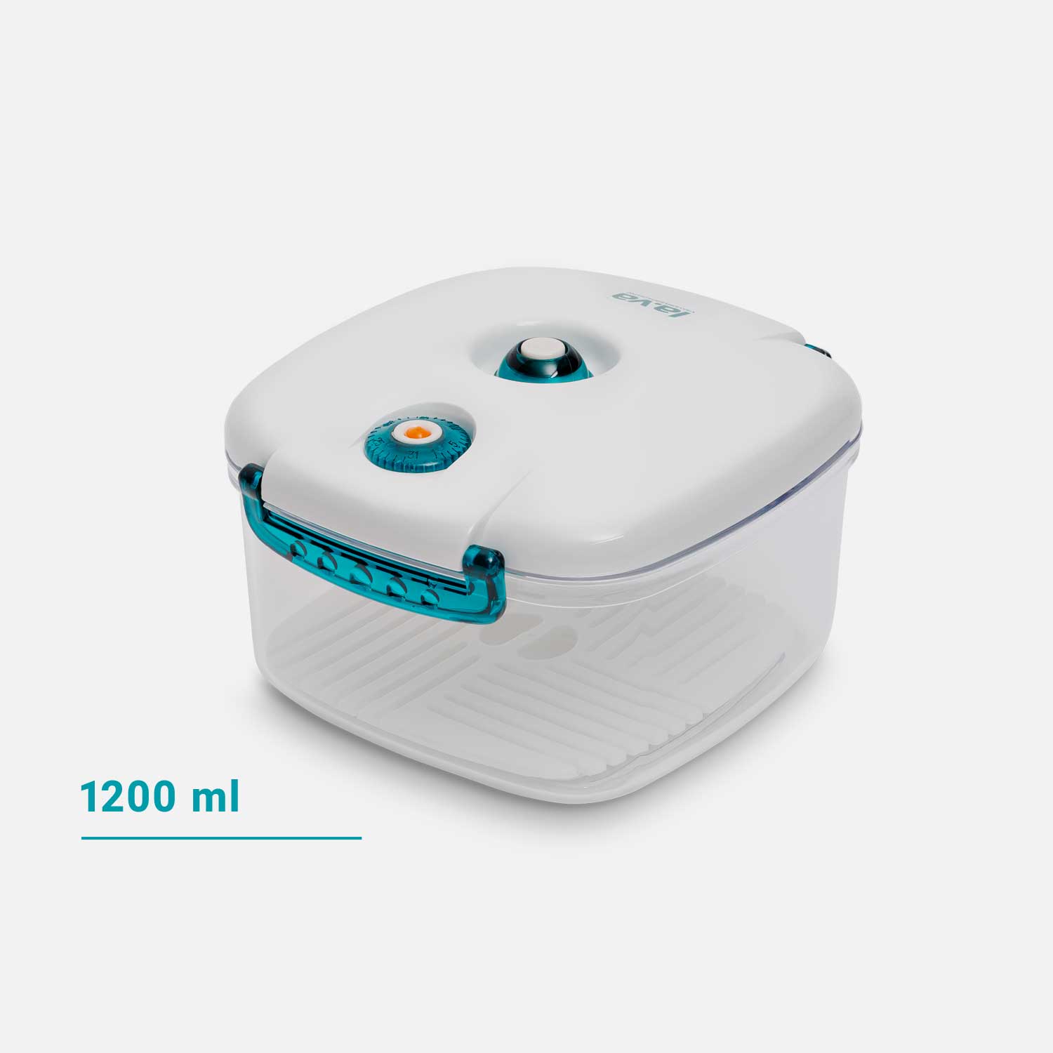 Square vacuum container made of transparent plastic with a white lid - 1200 ml