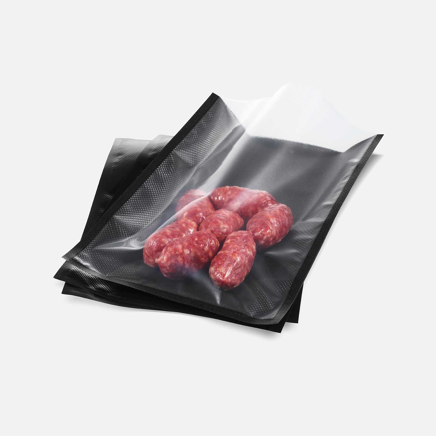 Black structured vacuum bags with Salsicca not vacuum-sealed
