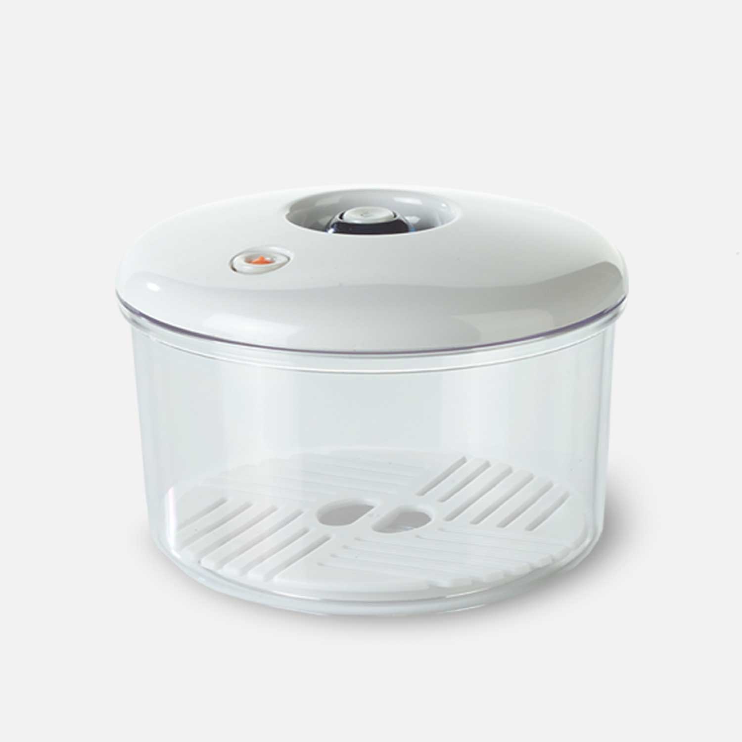 Round vacuum container made of transparent plastic with a white lid - 600 ml