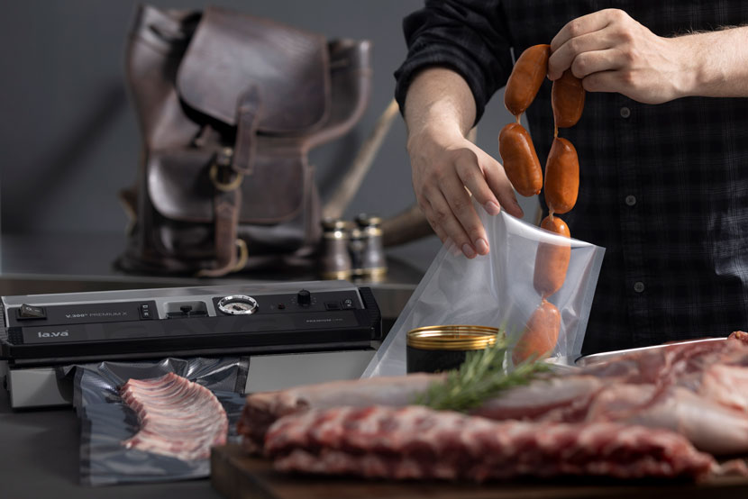 Game meat is vacuum-sealed using a vacuum sealing device