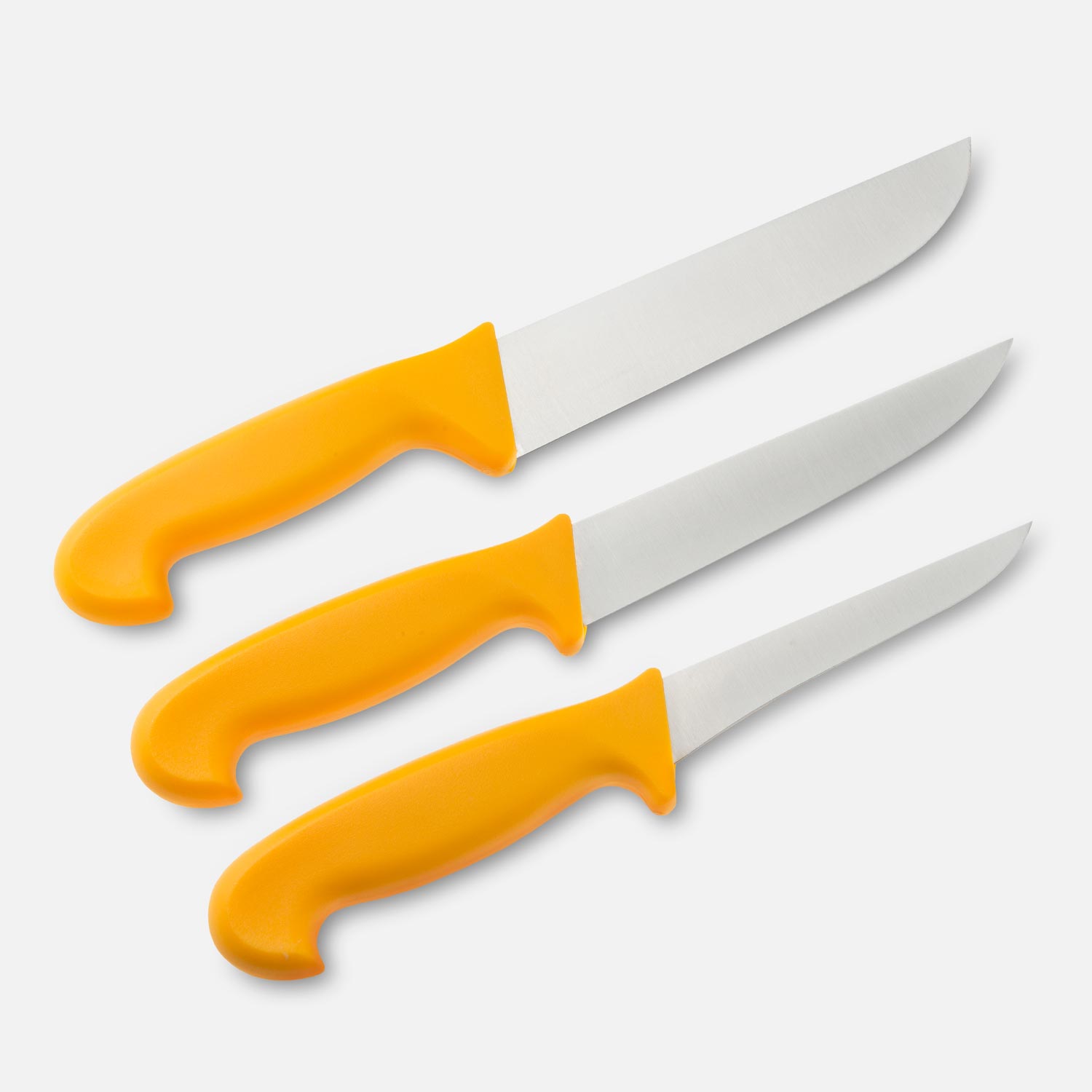 Butcher knives in a 3-piece set with yellow handles
