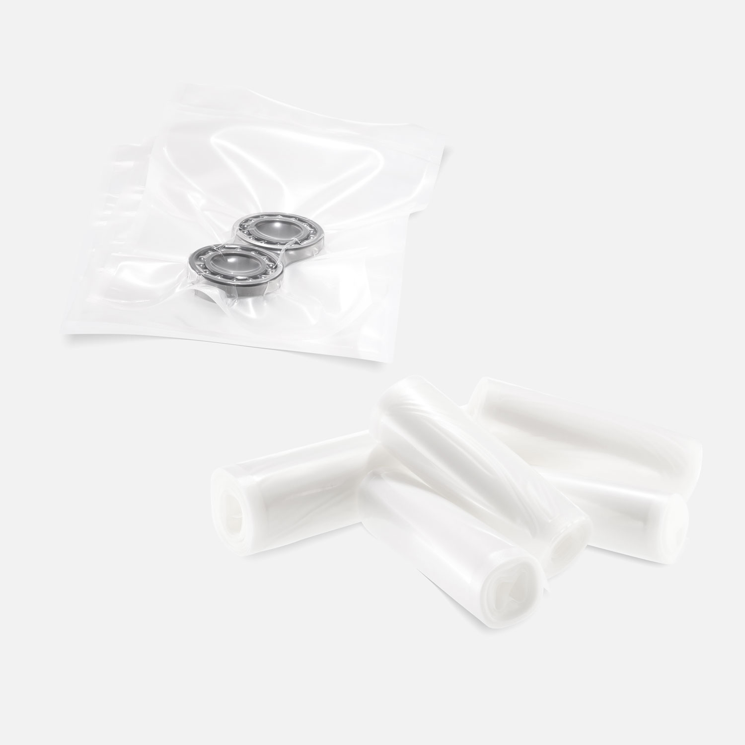 Transparent structured vacuum roll vacuum-sealed with ball bearings