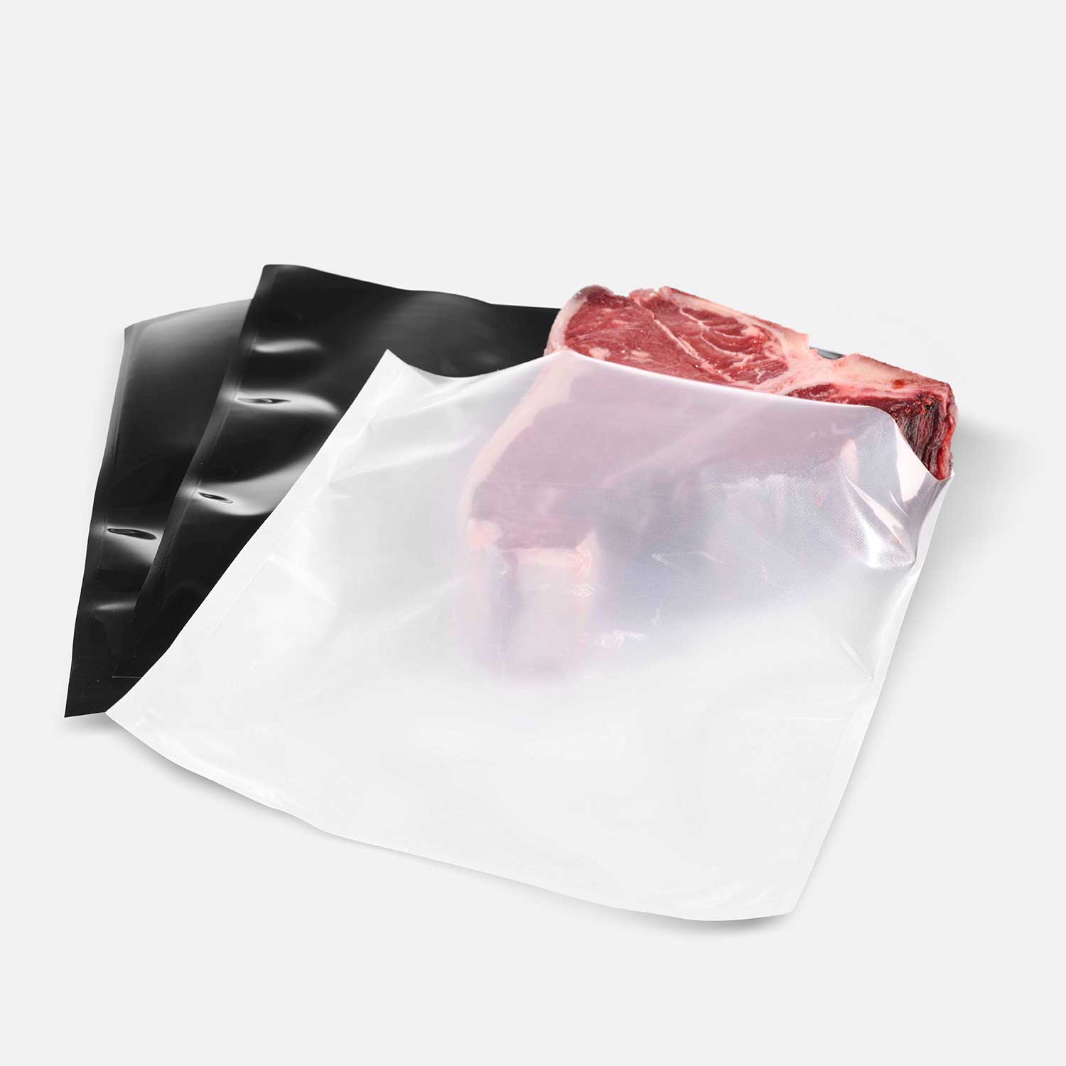 Black vacuum bags with dry ager logo and transparent milky reverse side