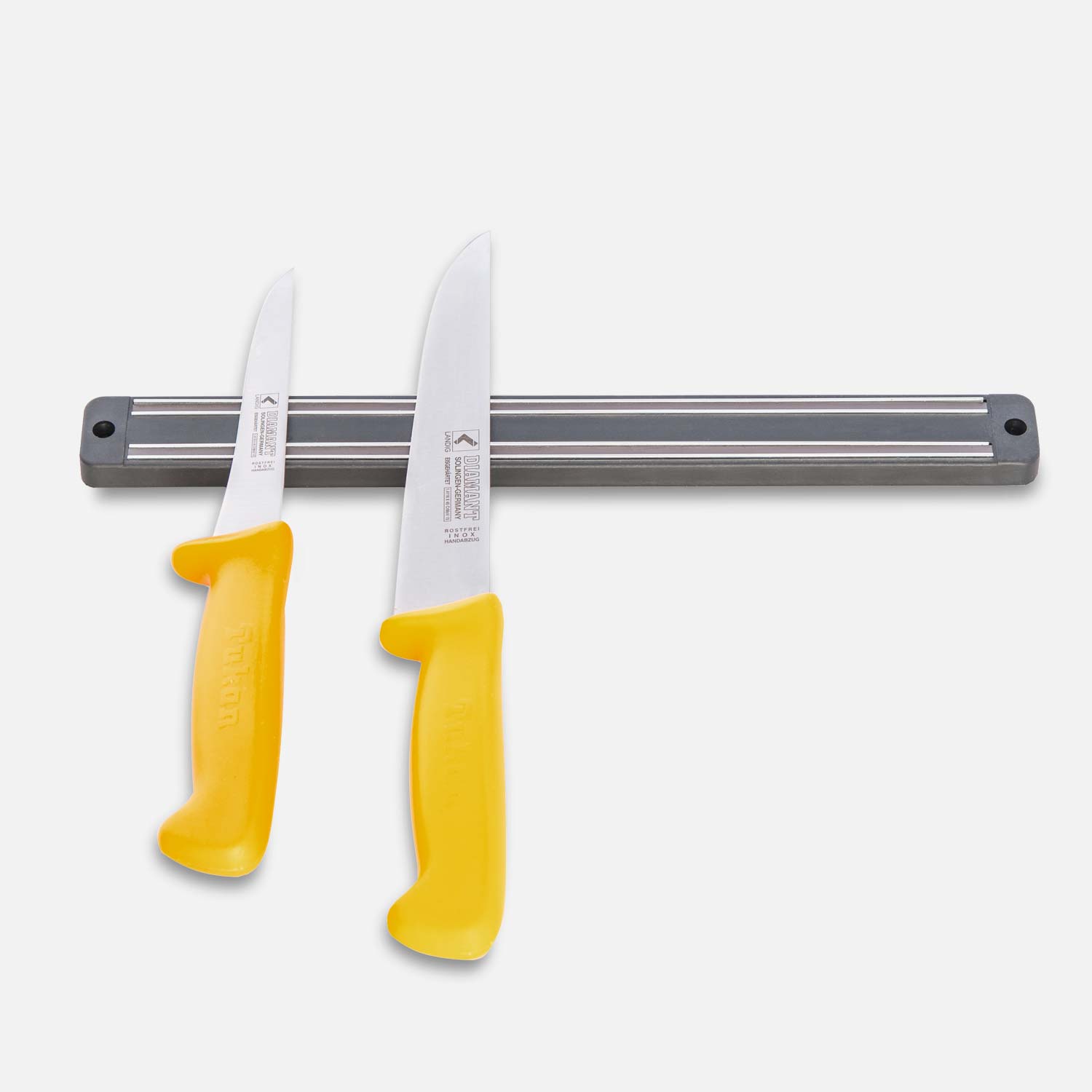Magnetic strip for knives with two knives