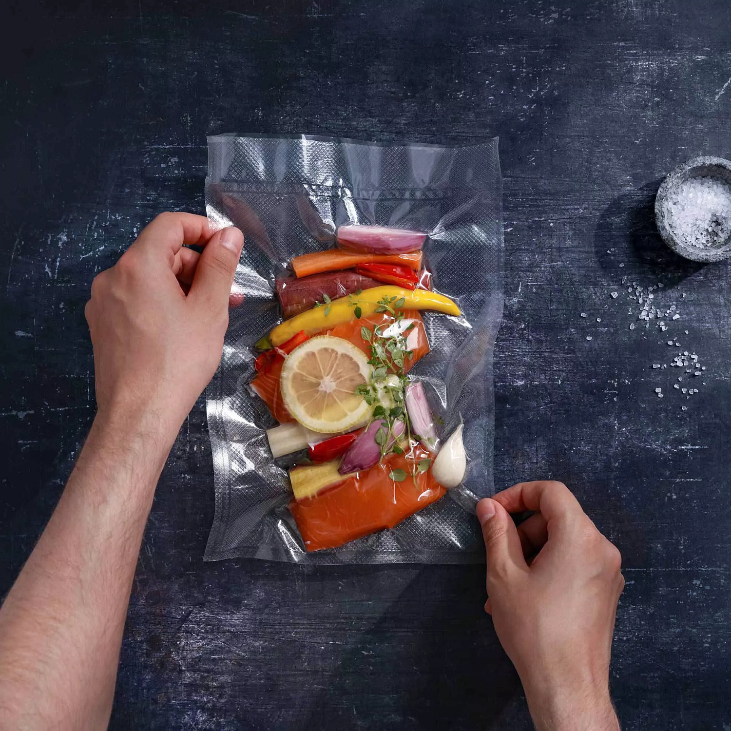 H-Vac vacuum cooking bag with food for sous-vide cooking