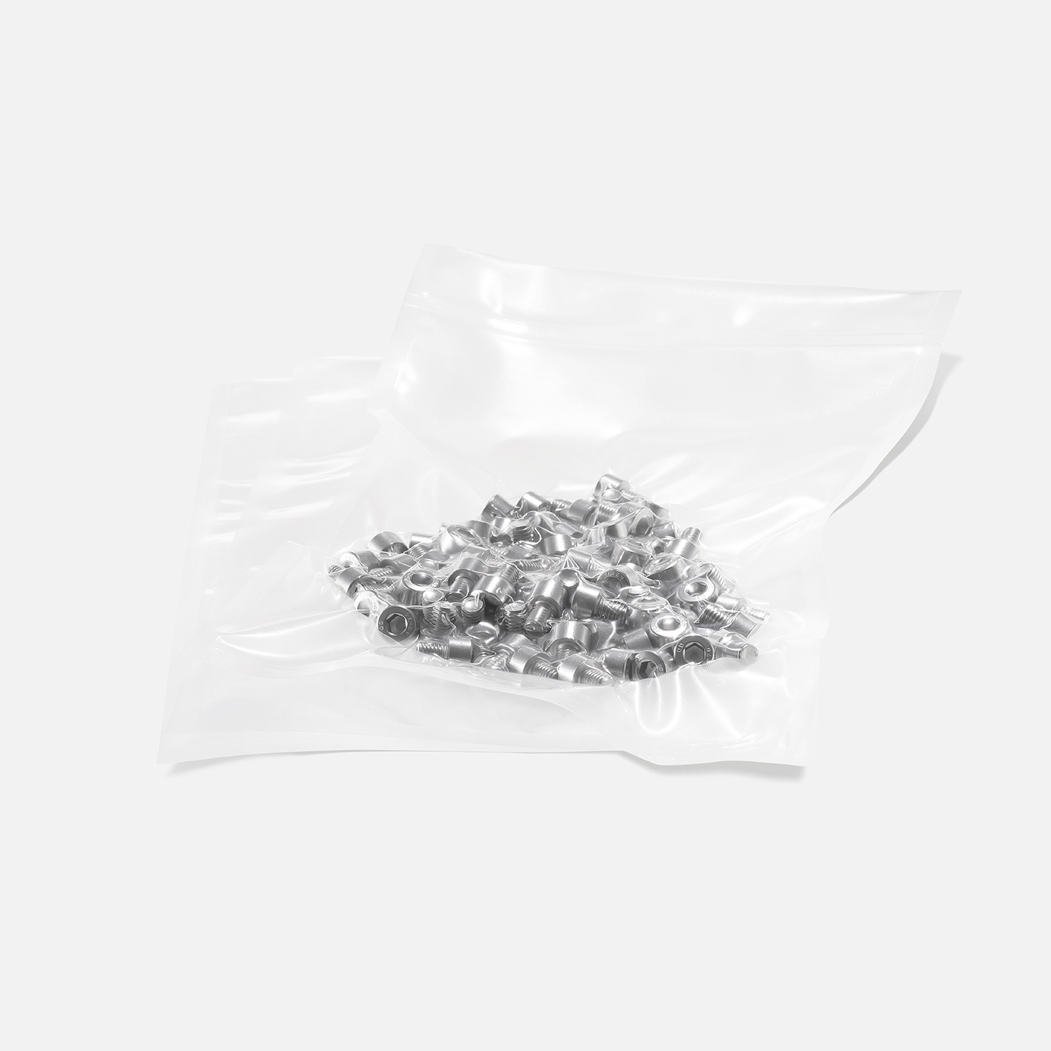 Transparent structured vacuum bag vacuum-sealed with screws