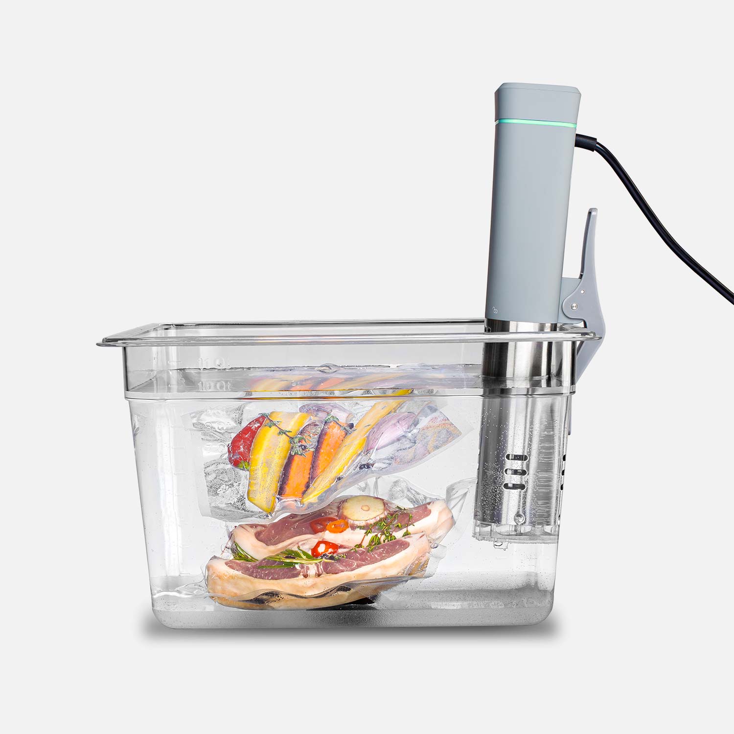 Sous-Vide Becken mit Stick beim Vakuumgaren