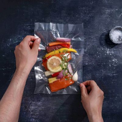 H-Vac vacuum cooking bags with food for sous-vide cooking vacuum-sealed